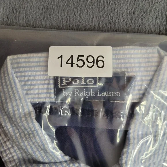 Vintage Polo Ralph Lauren Polo Shirt Mens S Blue Seersucker Collar Preppy - Picture 8 of 8